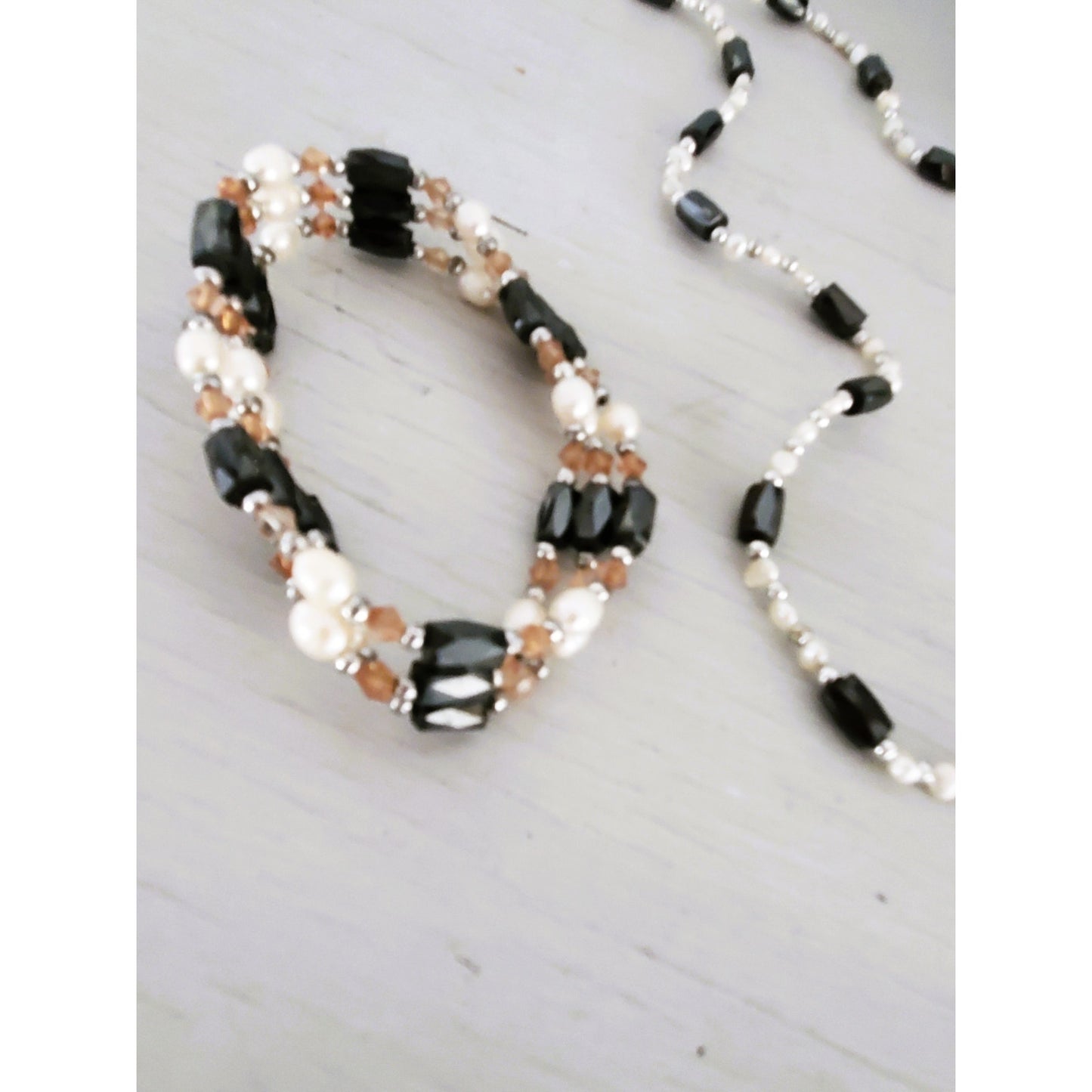 Vintage 1990s Seed Pearl and Hematite Magnetic Necklace Bracelet Set