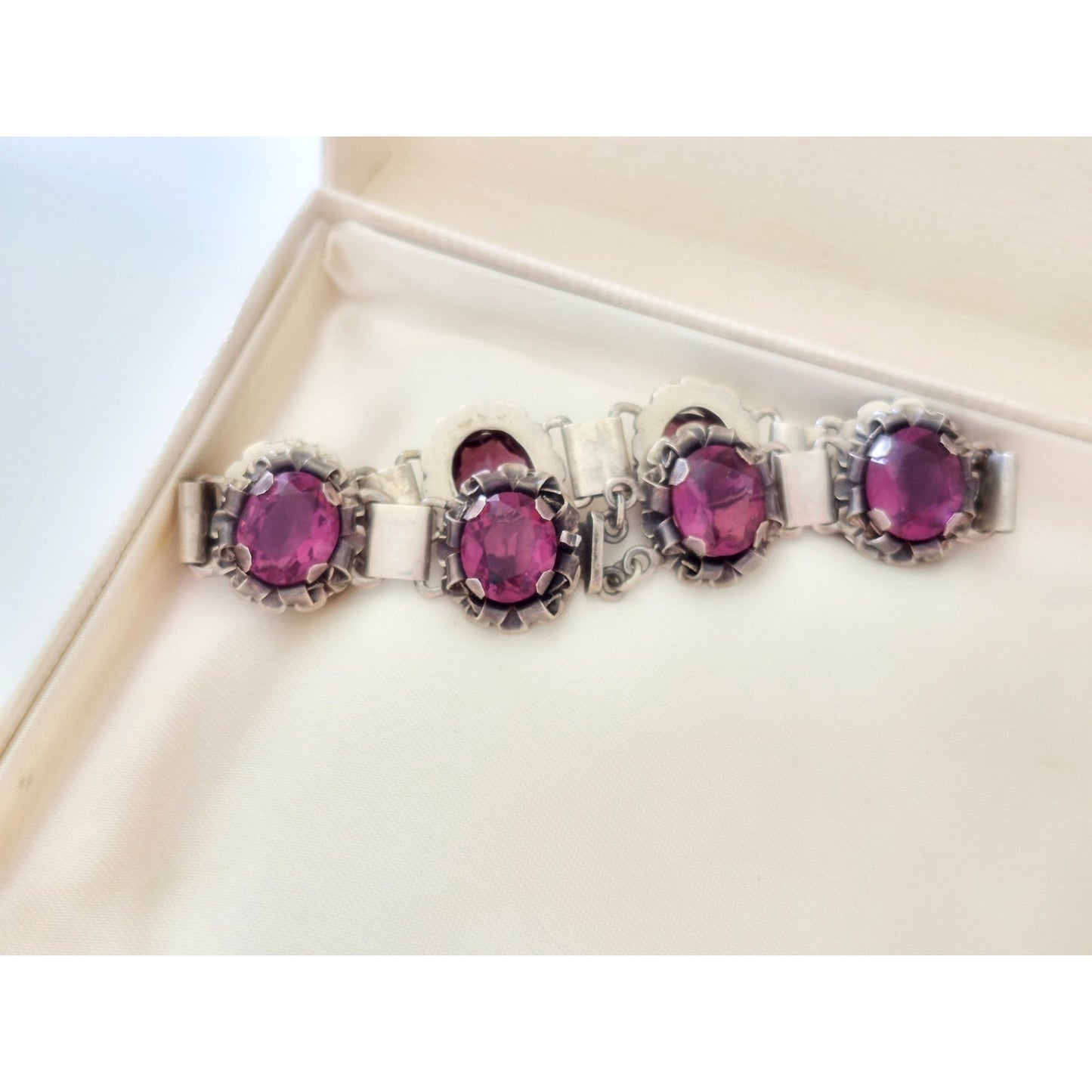 Vintage Sterling Silver Amethyst Ornate Bracelet