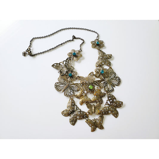 Vintage Brass Butterfly Gold Tone Necklace