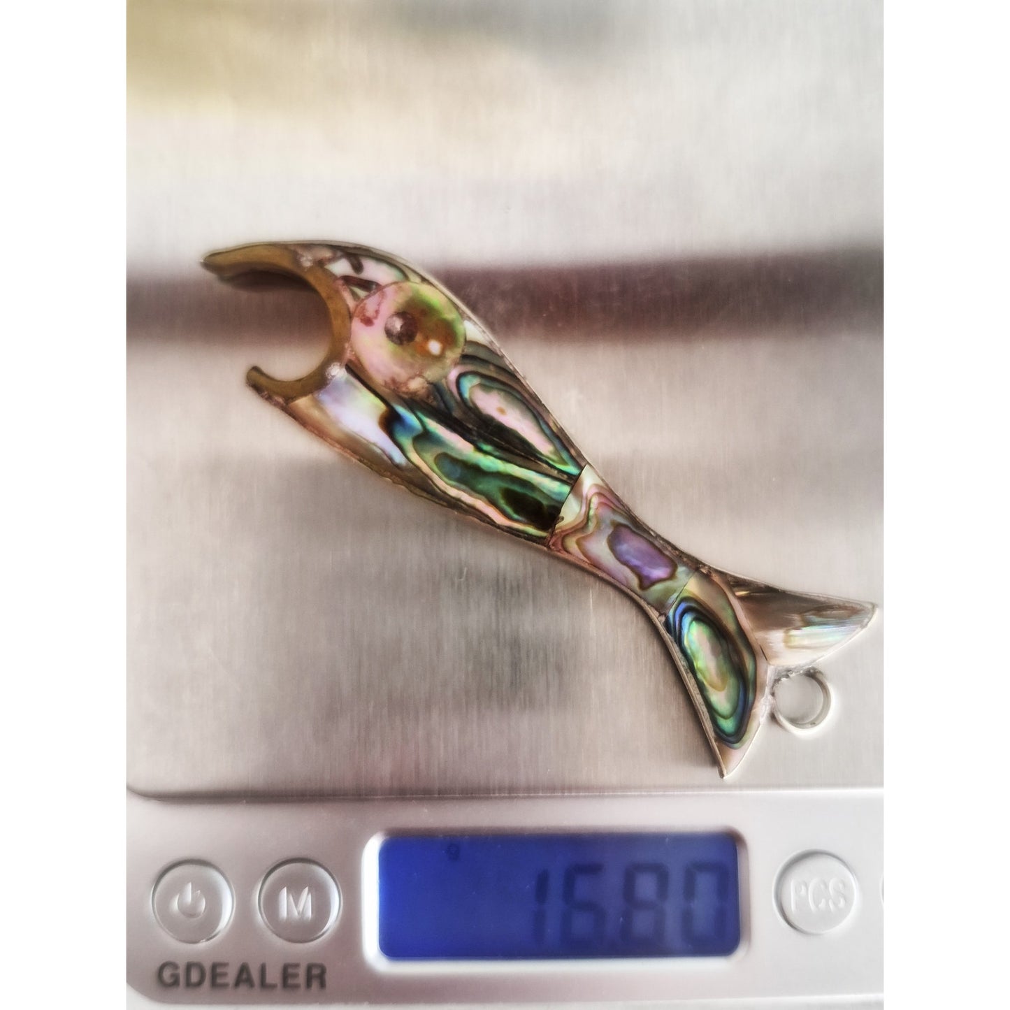 Vintage Silver Mexican Abalone Alpaca Bottle Opener Pendant