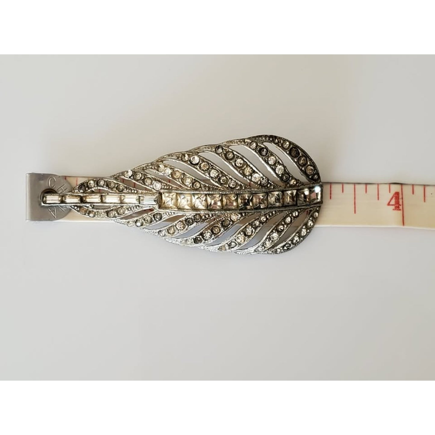 Vintage Art Deco Large Rhinestone Feather Brooch