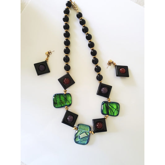 Vintage 14K Gold Fill Glass Artisan Hand Blown Beaded Jewelry Set