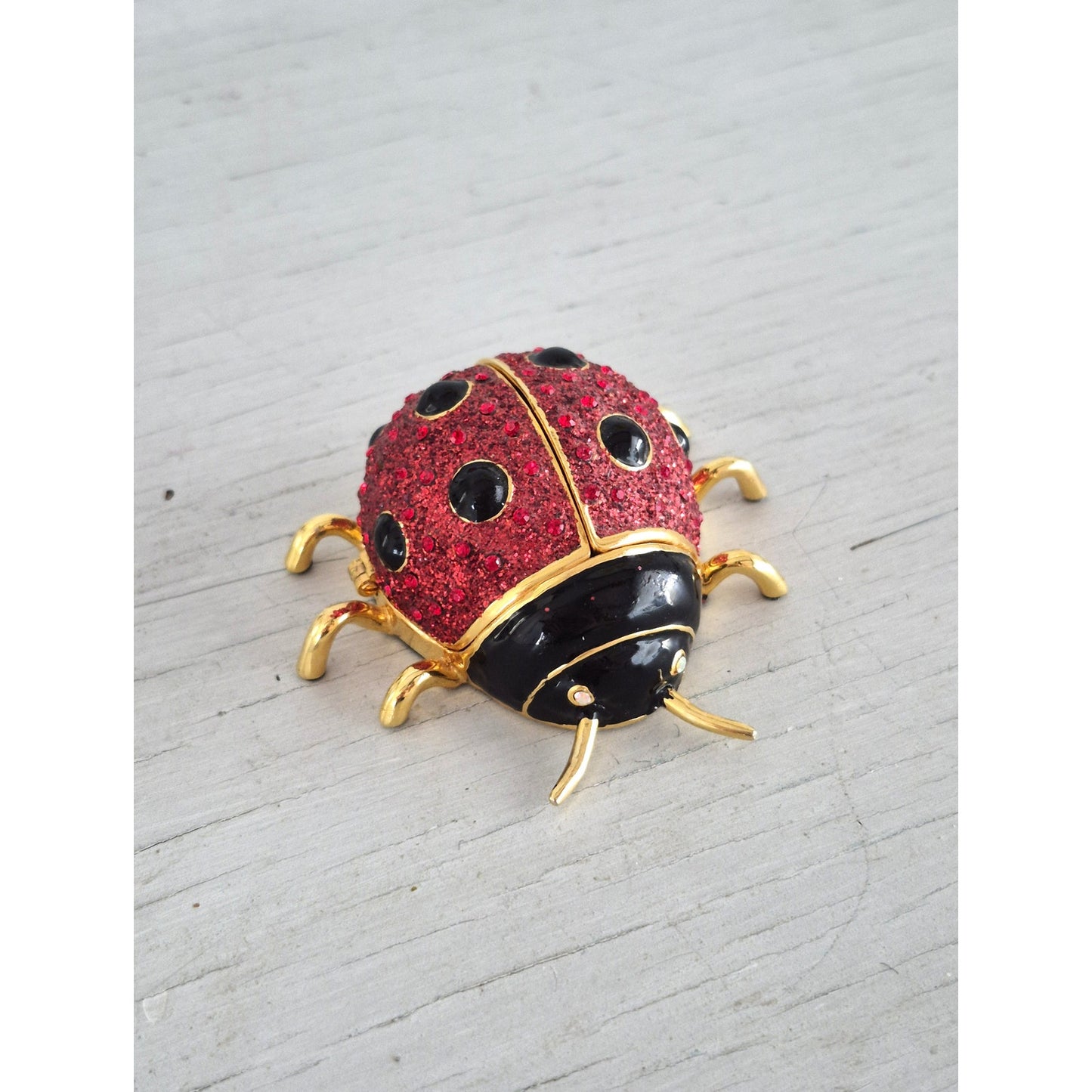 Vintage Perry Borelli Jeweled Lady Bug Trinket Box