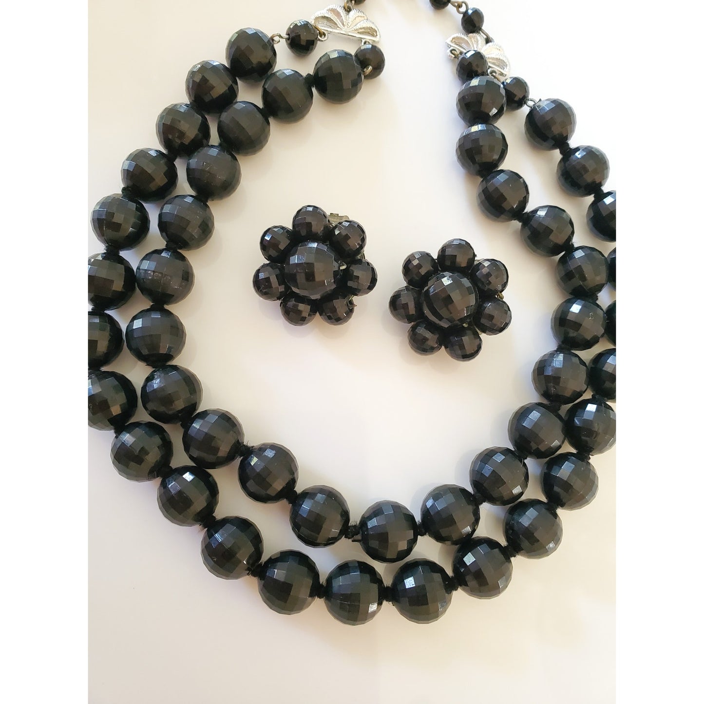 Vintage Black Choker Necklace and Clip On Earring Set