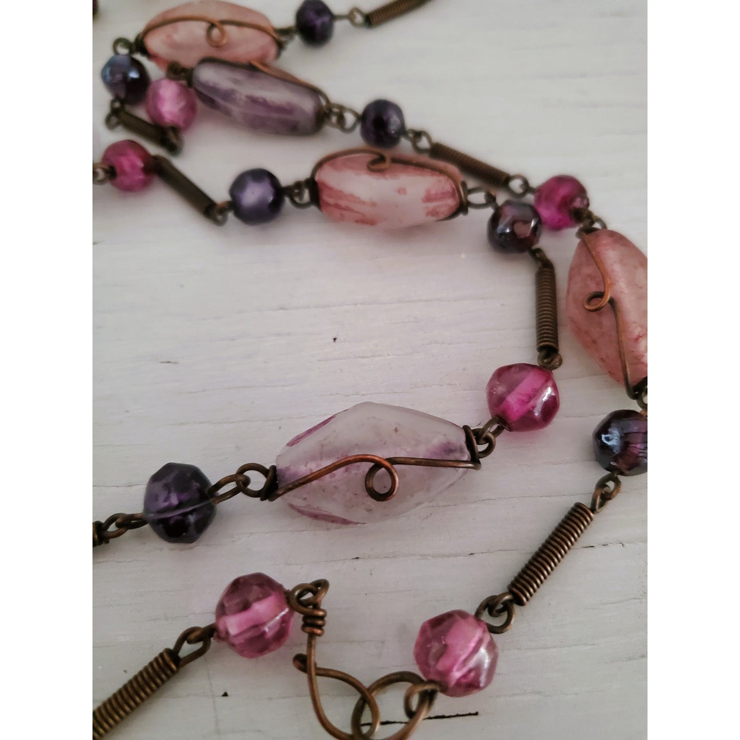 Lavender and Purple Glass Long Rope Necklace