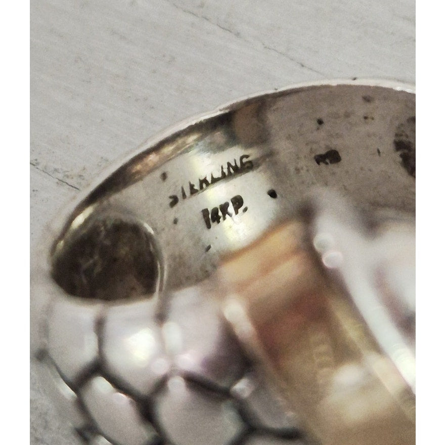 Vintage Sterling Silver 14K Gold Pebble Bypass Ring