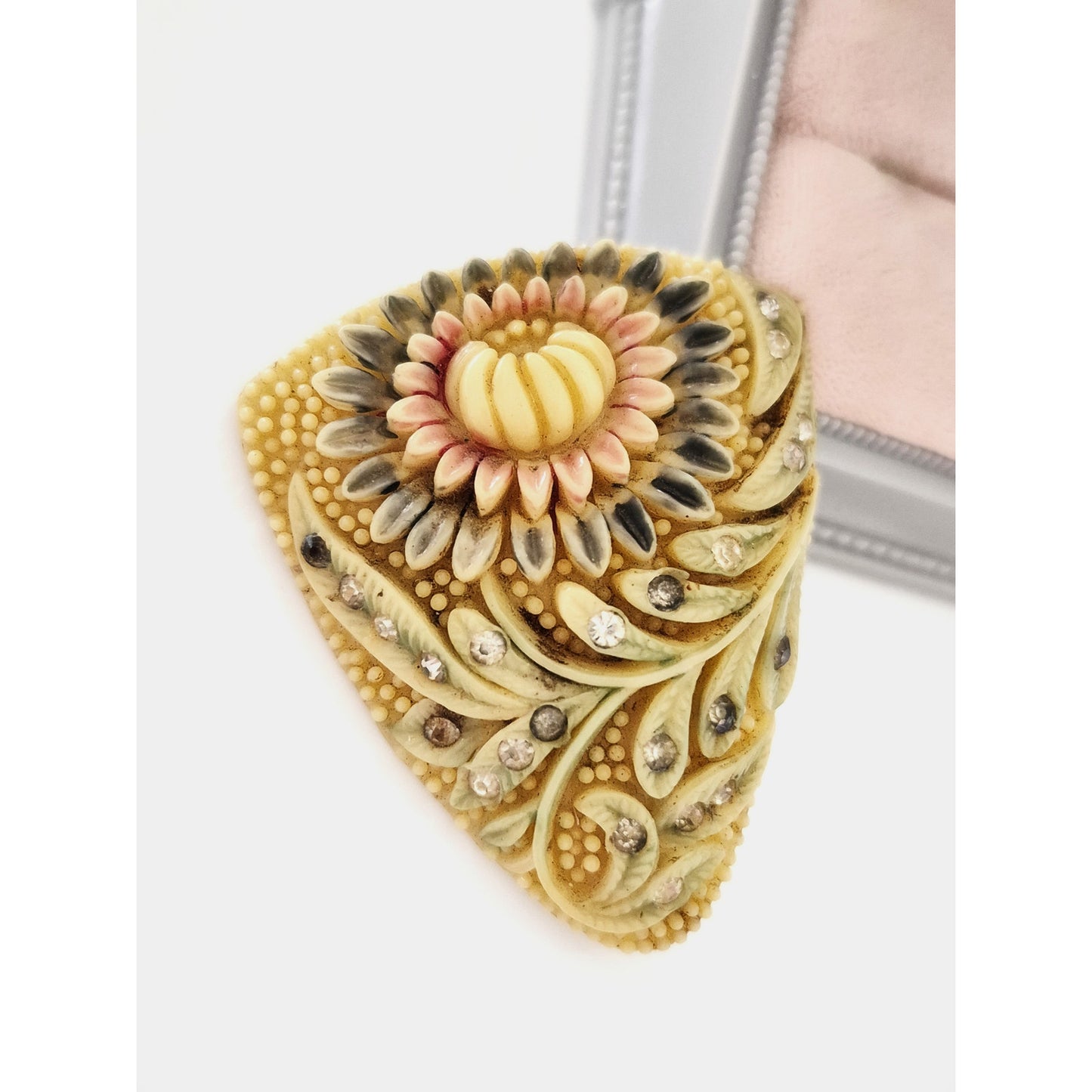 Vintage 1940s Japan Pastel Floral Celluloid Dress Clip