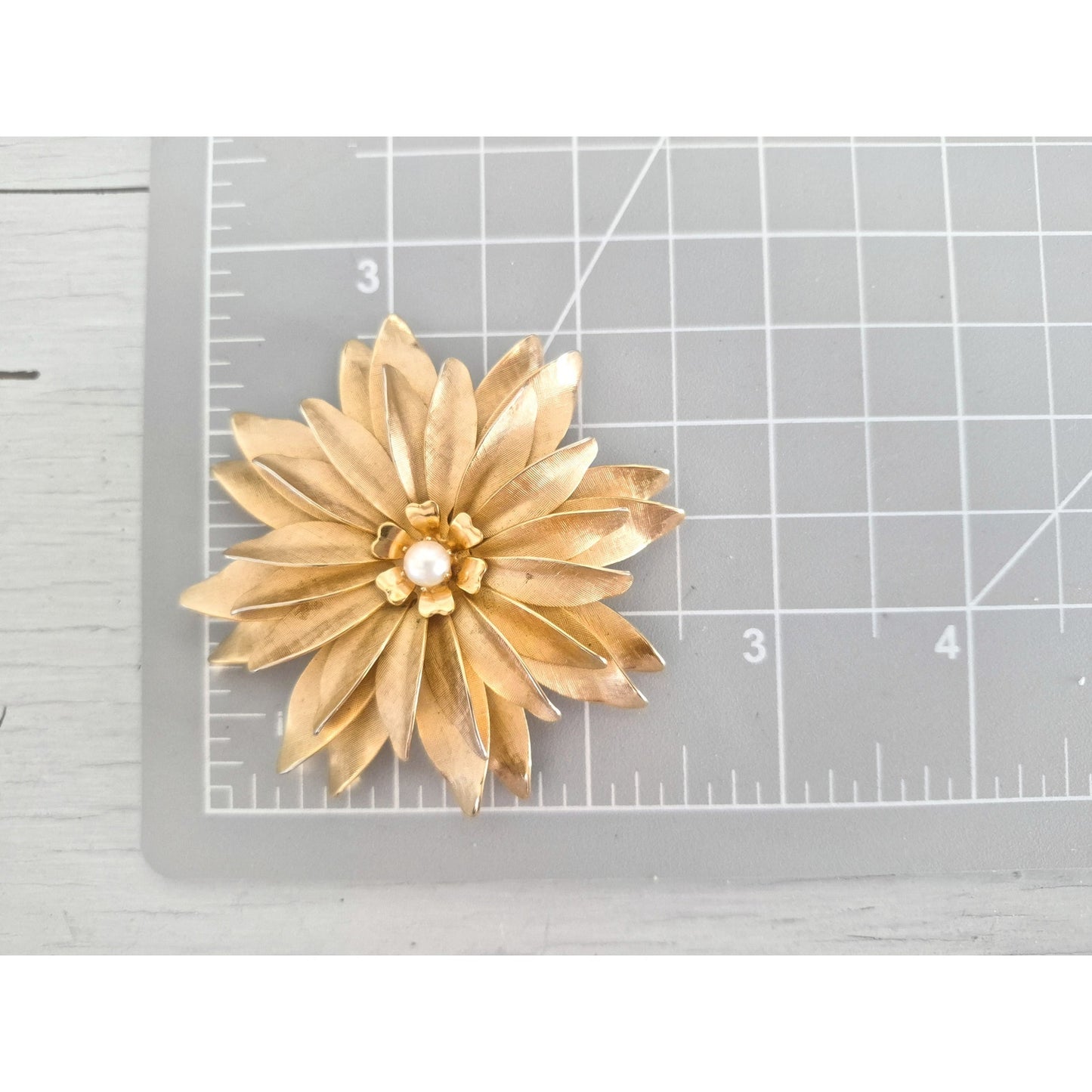 Vintage Gold-tone and Cultured Pearl Flower Brooch