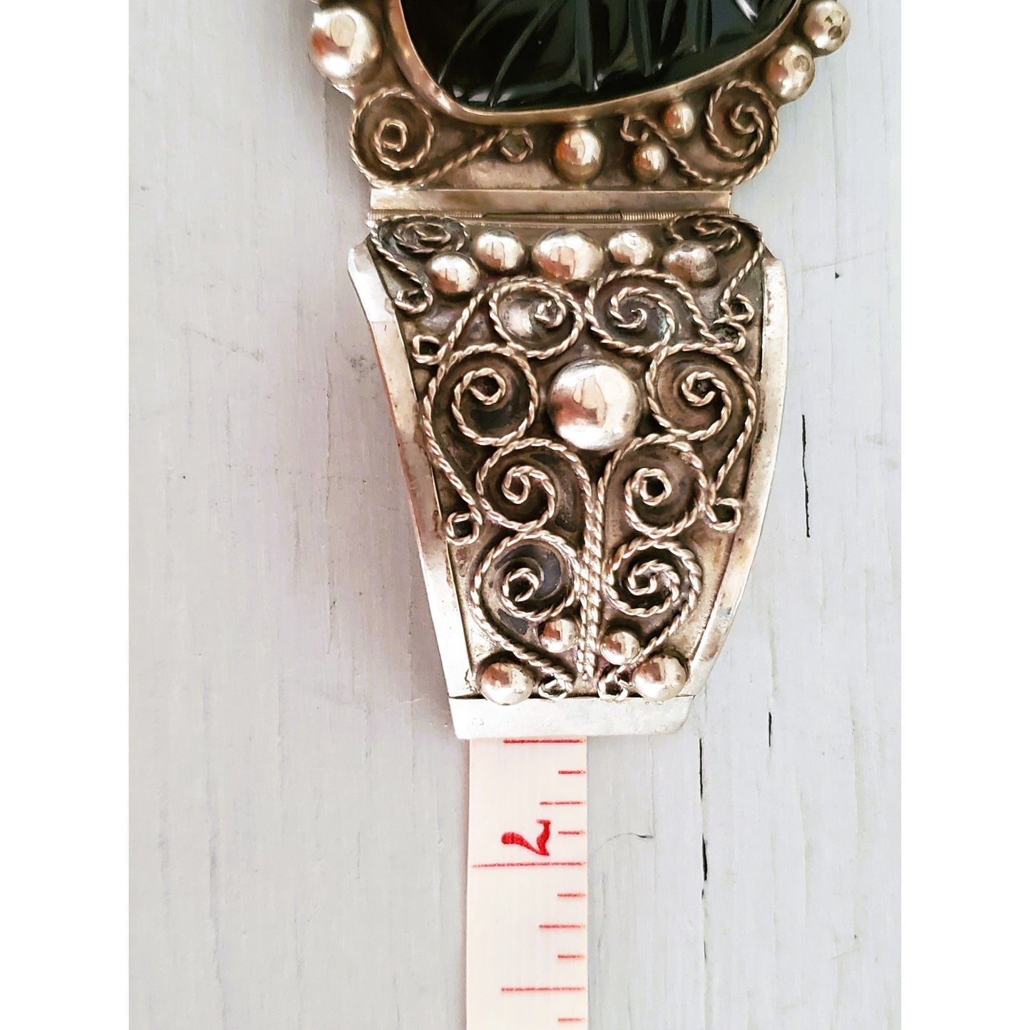 Vintage Large Silver Panel Onyx Mexico Panel Bracelet