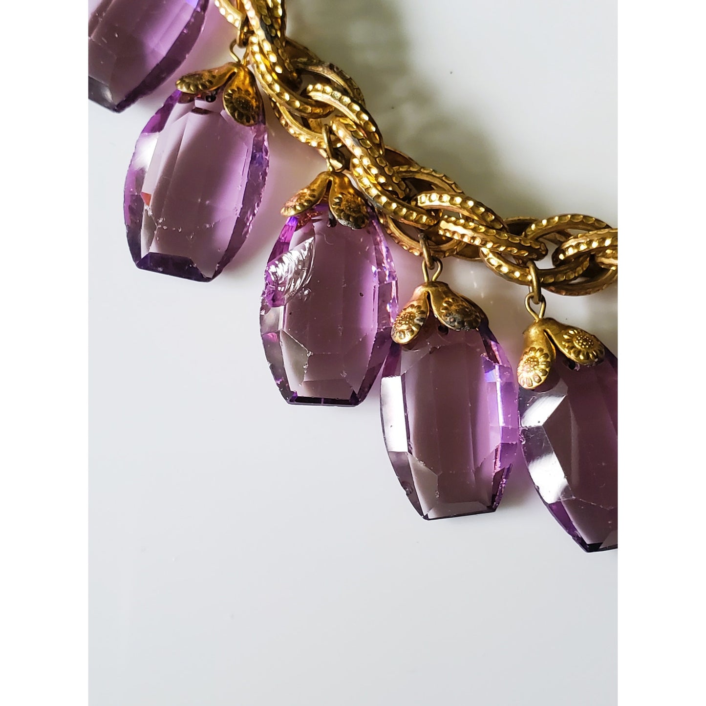 Vintage Gold Tone Plum Beaded Chunky Necklace