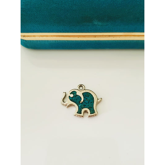 Vintage Silver Mini Crushed Turquoise Elephant Charm