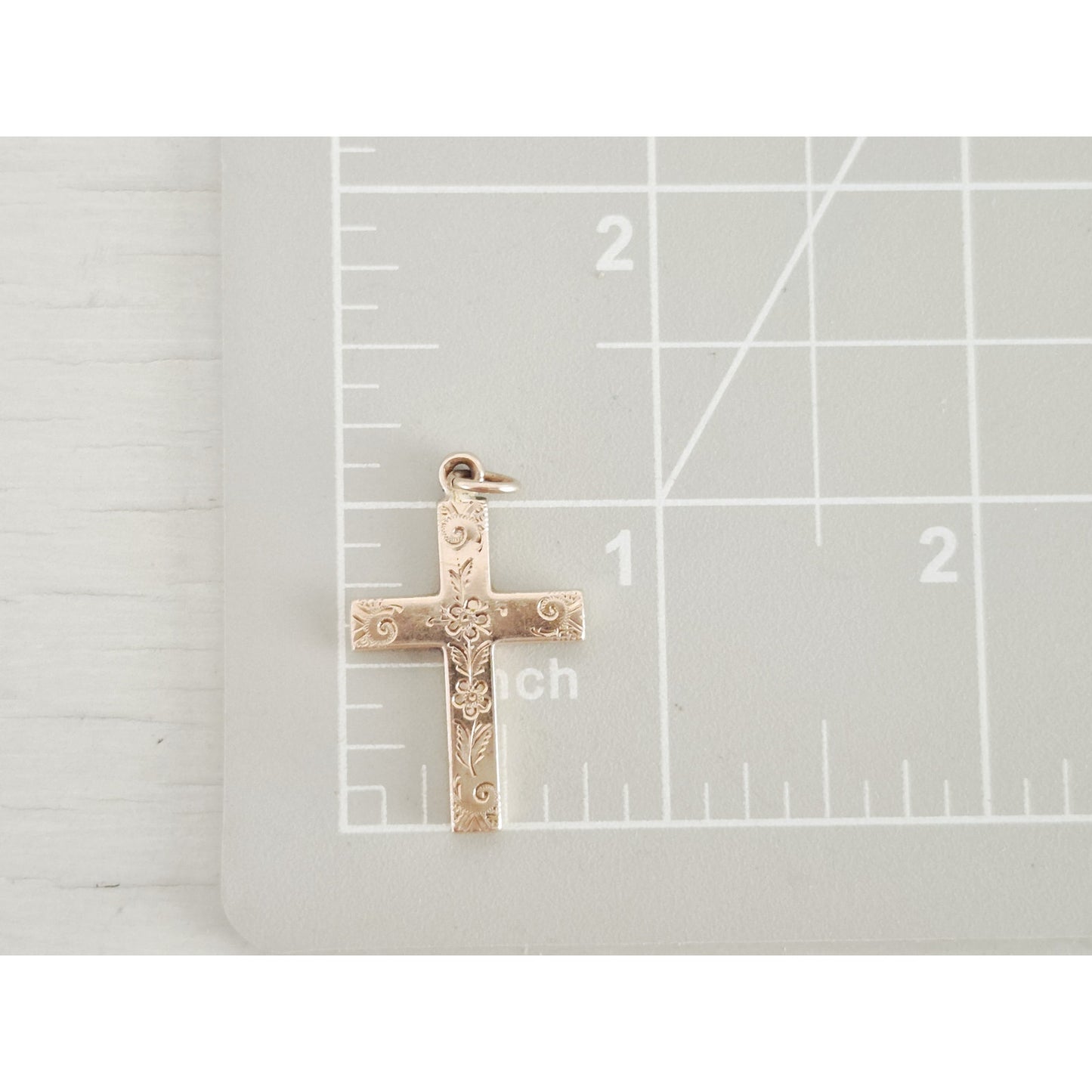 Vintage Gold-fill Floral Etched Cross Pendant