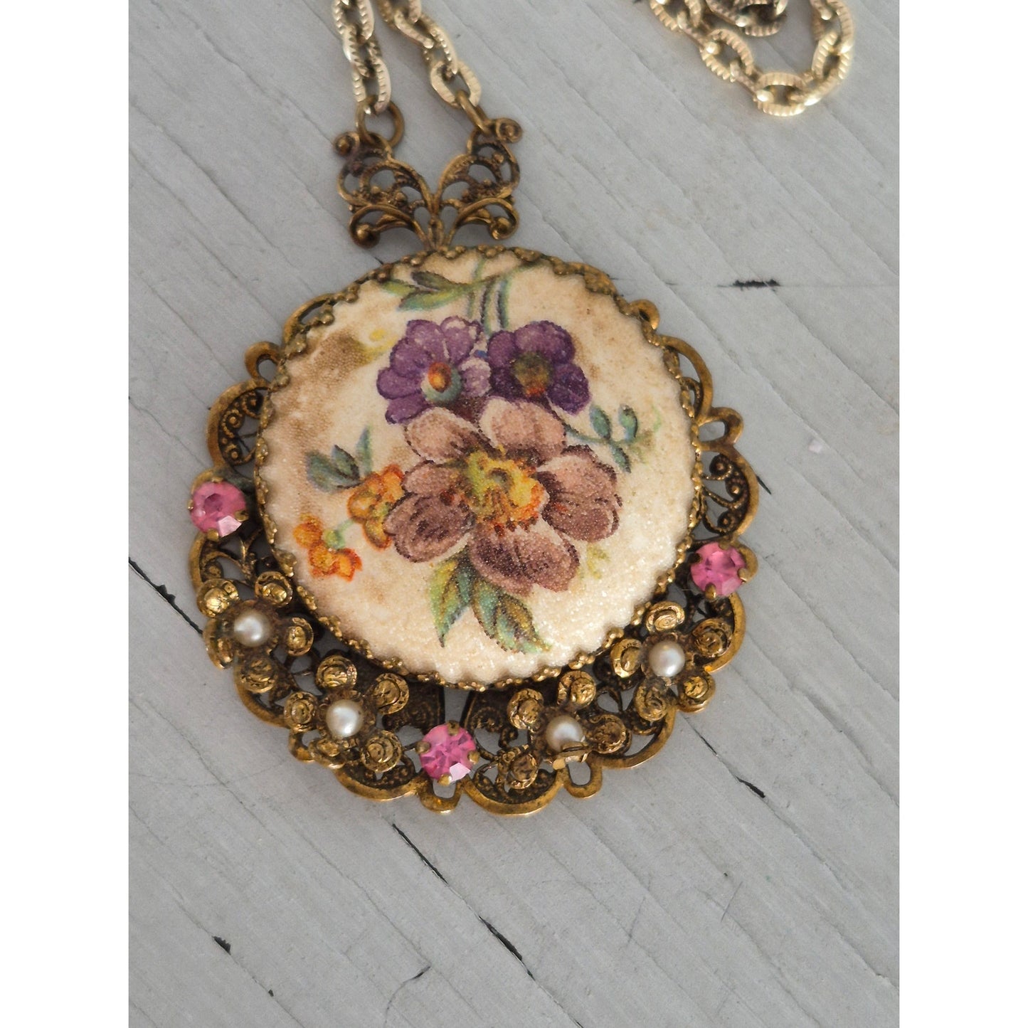 Vintage West Germany Pink Floral Necklace and Earring Set
