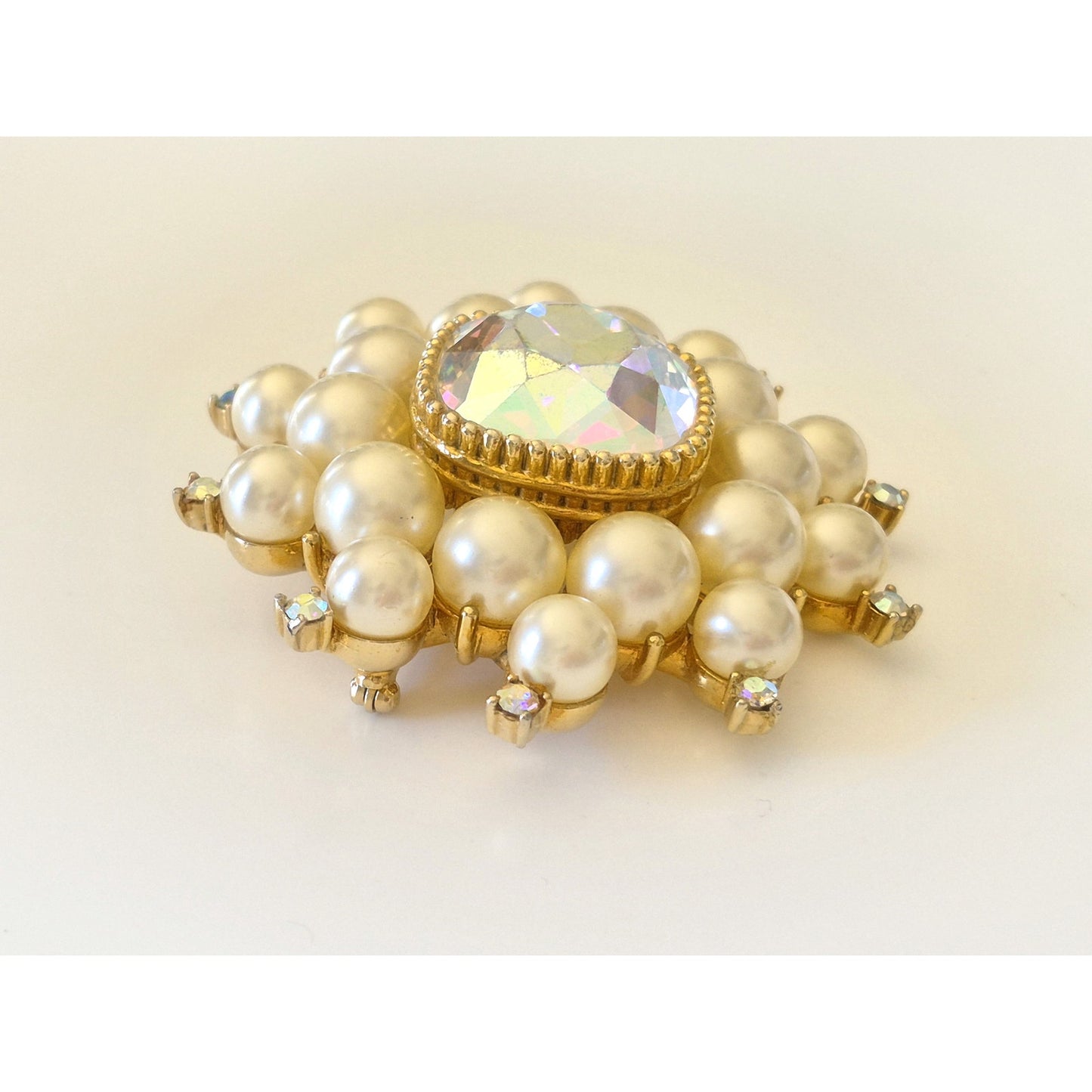 Vintage Large AB and Faux Pearl Brooch