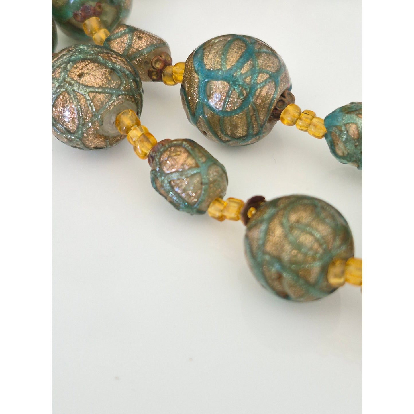 Vintage Murano Silver Blue Glass Bead Necklace