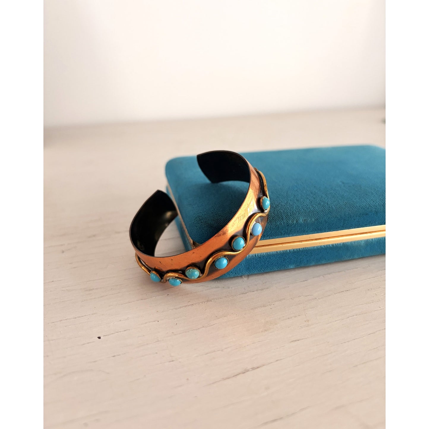 Vintage Copper Faux Turquoise Cuff Bangle Bracelet