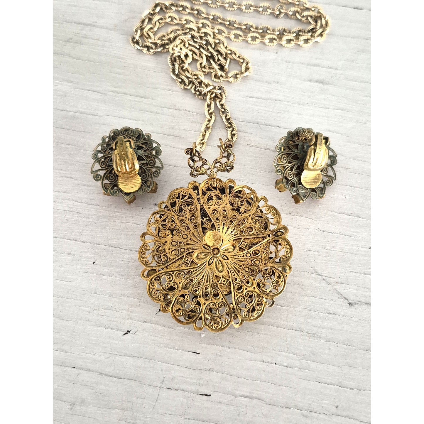 Vintage West Germany Pink Floral Necklace and Earring Set