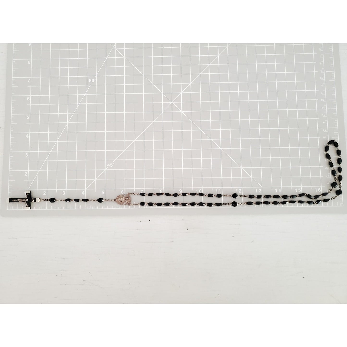 Vintage Ebony France Rosary Bead Lavalier Necklace