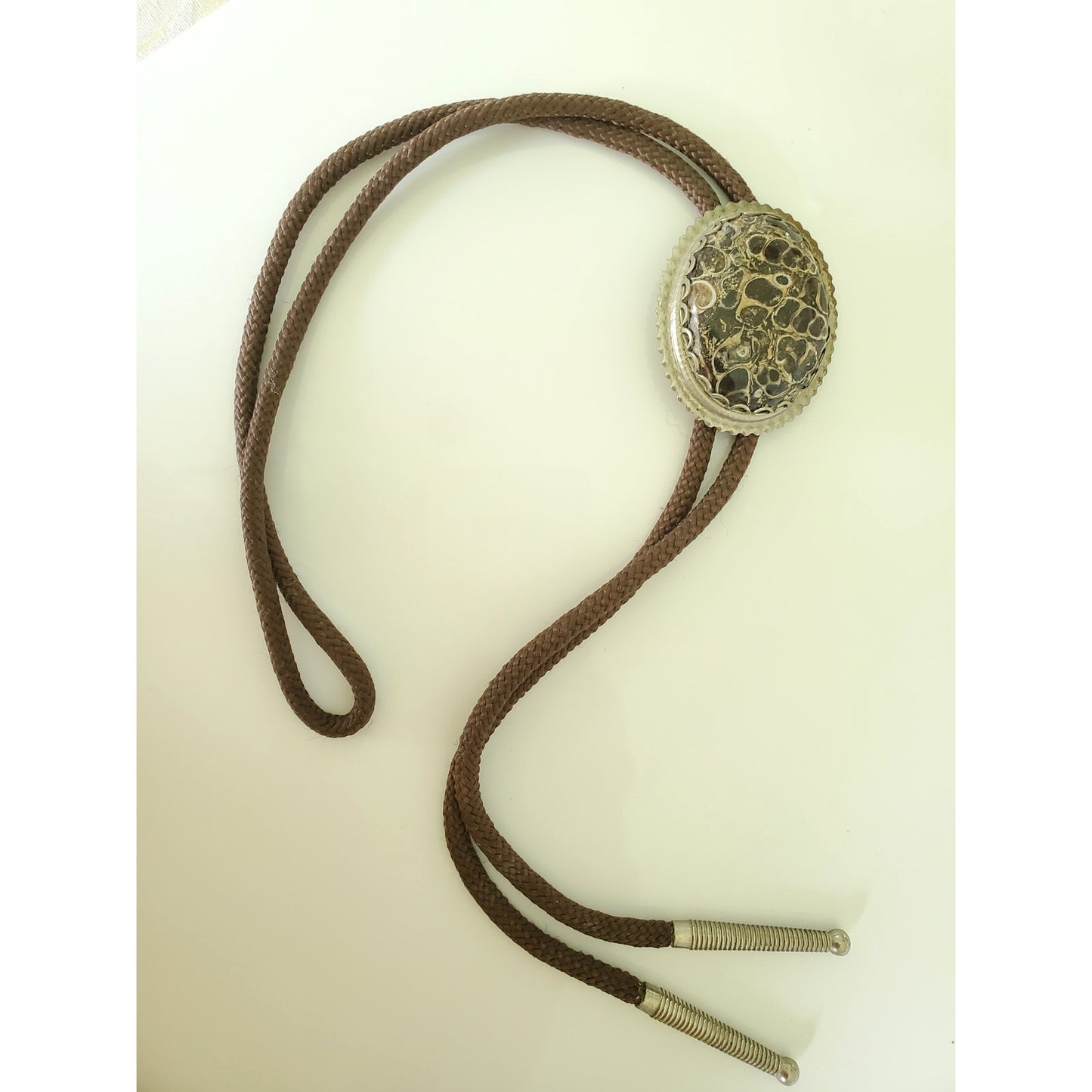 Vintage Western Bolo Tie with Jasper Fossilized Pendant