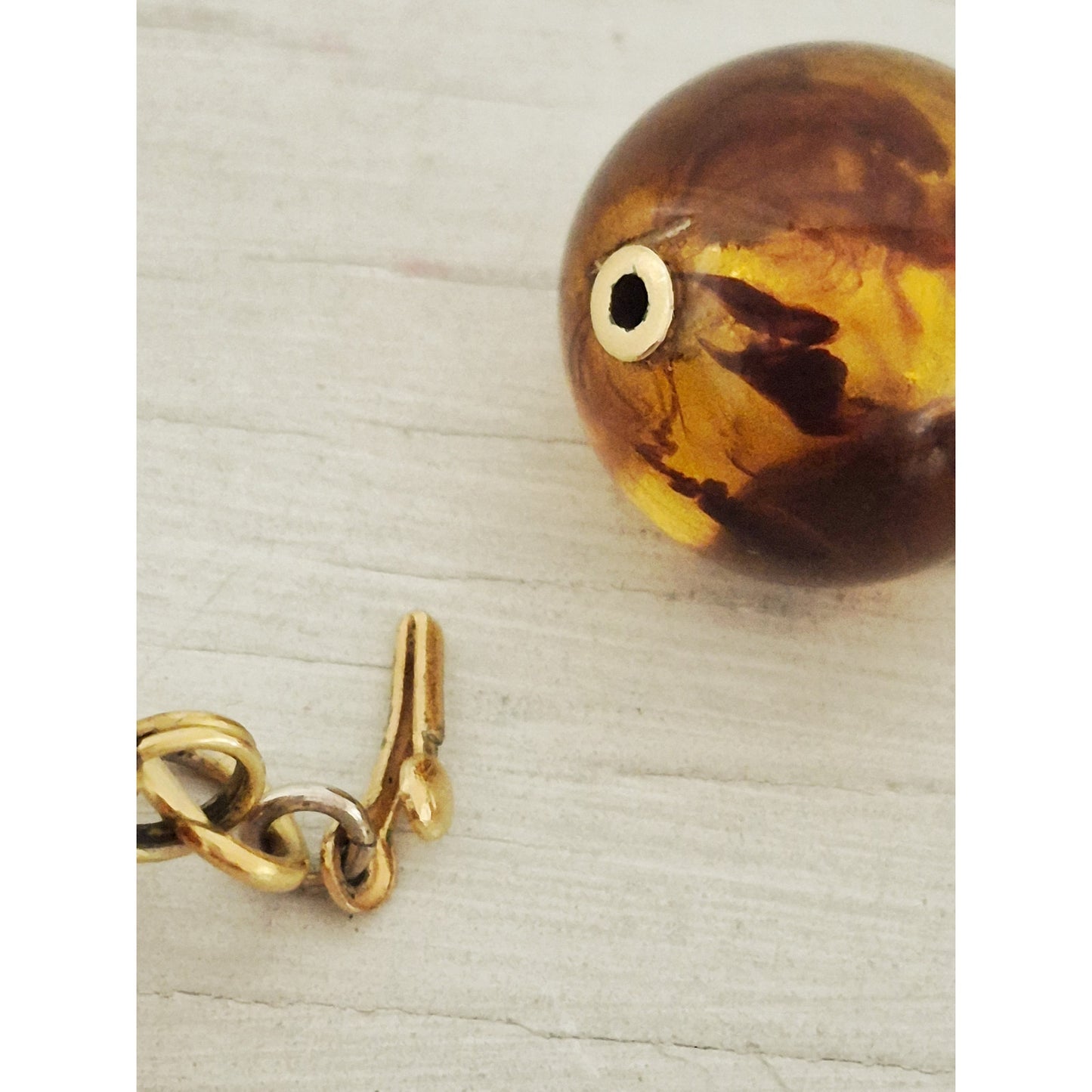 Vintage Les Bernard Designer Chunky Amber Brass Bead Necklace