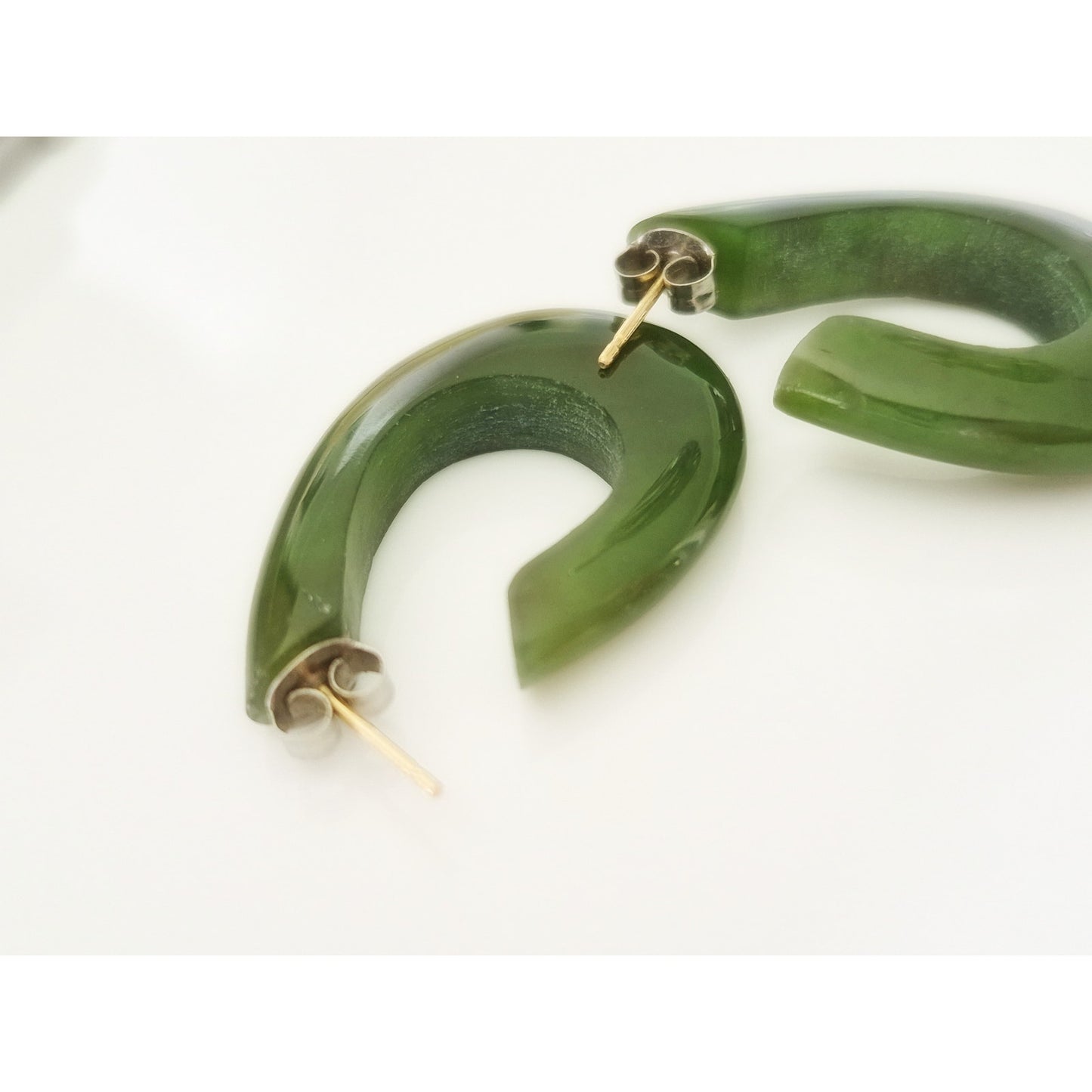 Vintage Jade J Hoop Earrings