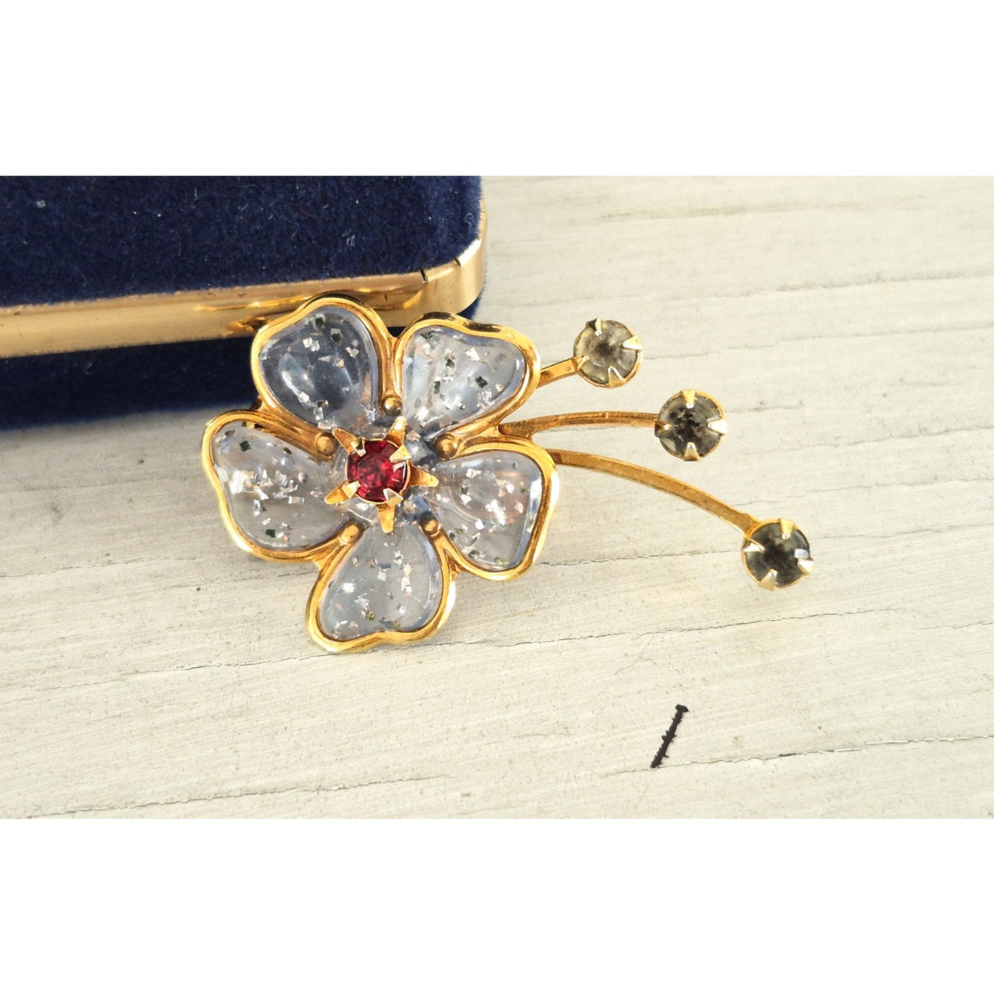 Vintage Mini Flower Lucite Glittered Pin Brooch