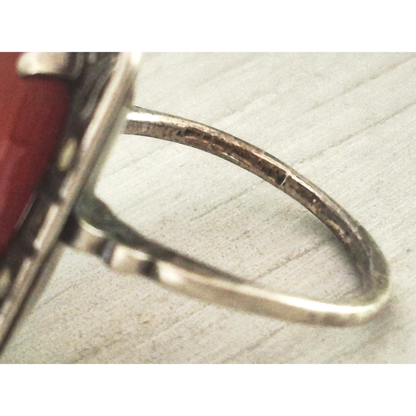 Antique 1920s Art Deco Carnelian and Marcasite Sterling Silver Ring