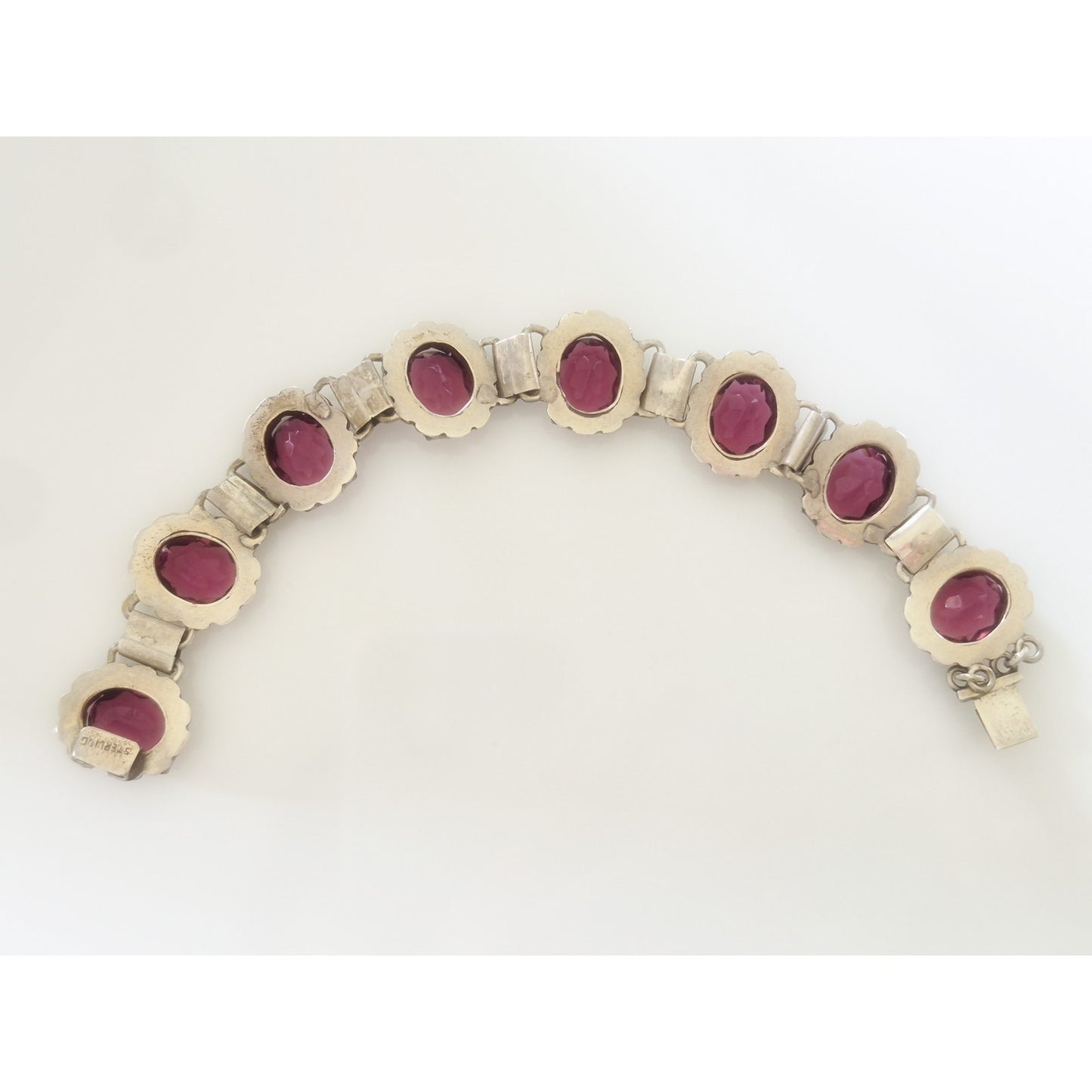 Vintage Sterling Silver Amethyst Ornate Bracelet