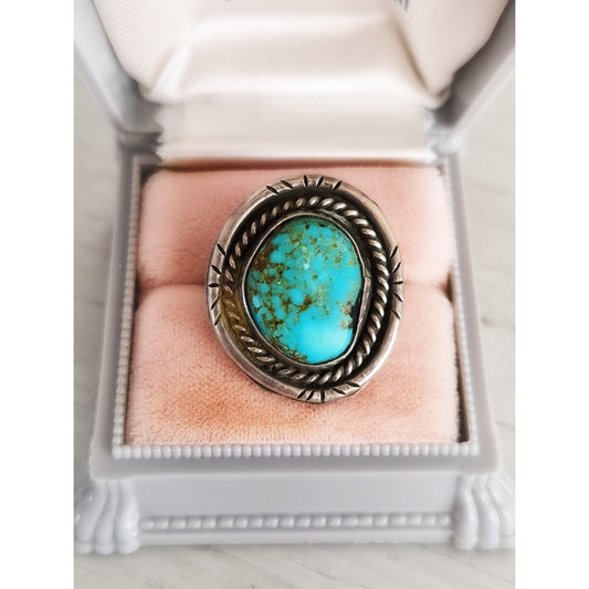 Vintage Sterling Silver Navajo Turquoise Scroll Ring