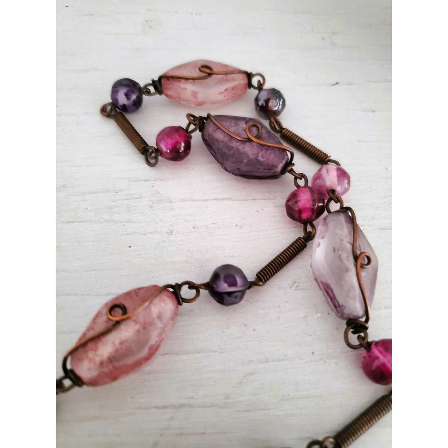 Lavender and Purple Glass Long Rope Necklace