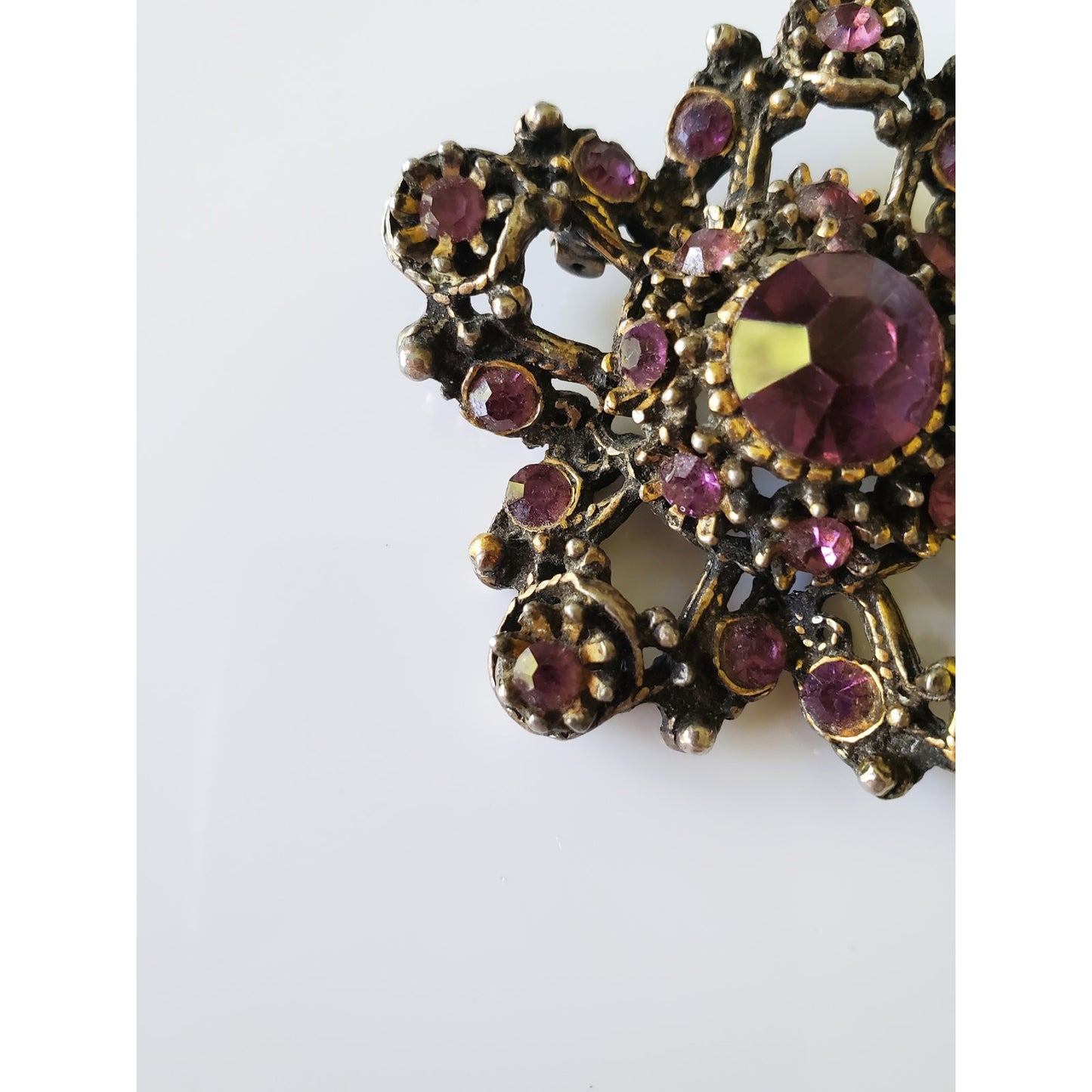 Vintage Purple Rhinestone Floral Brooch