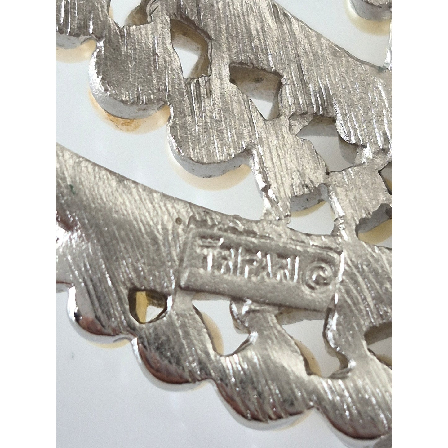 Vintage Crown Trifari 1960s Silver Tone Leaf with Faux Pearl Brooch