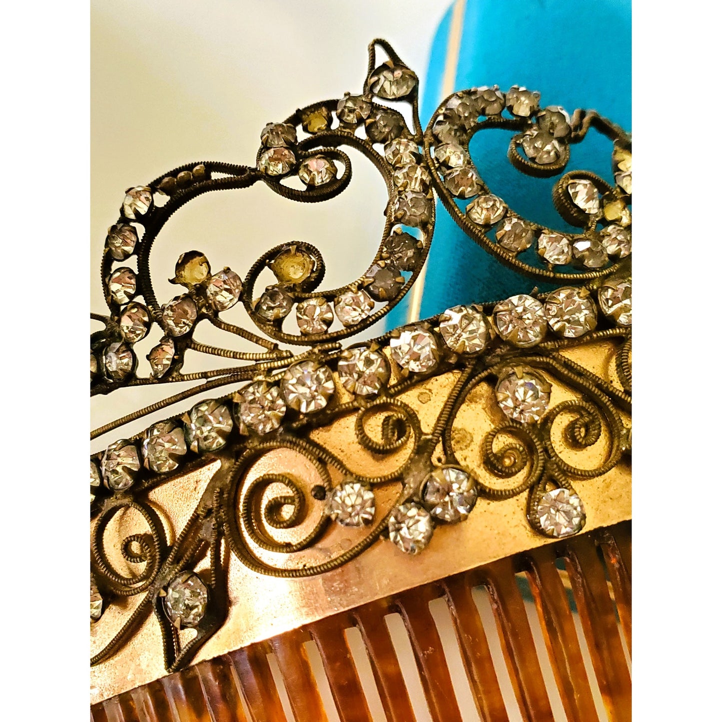Vintage Antique Celluloid Rhinestone Haircomb with Barrette