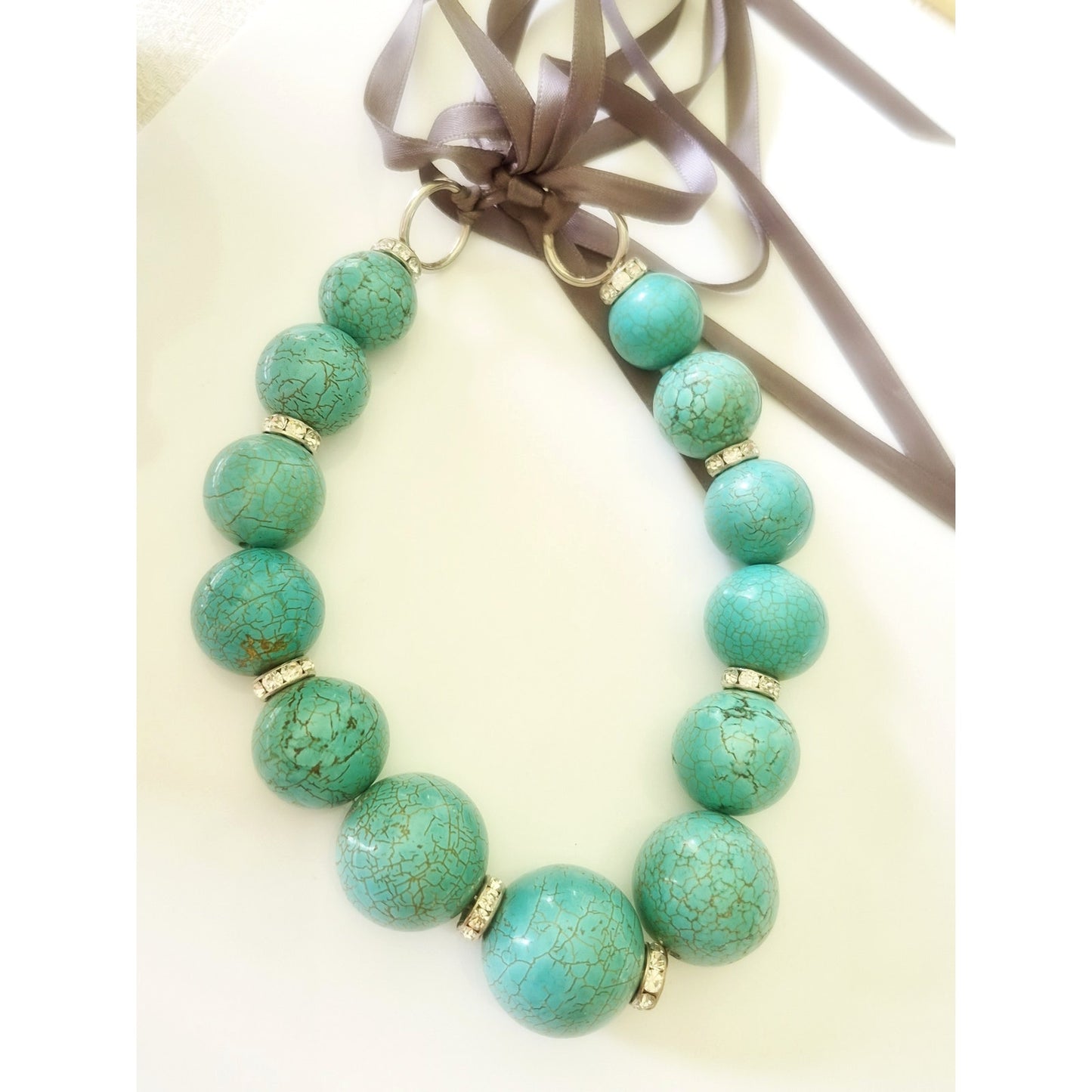 Large Blue Magnesite Turquoise Round Bead Necklace