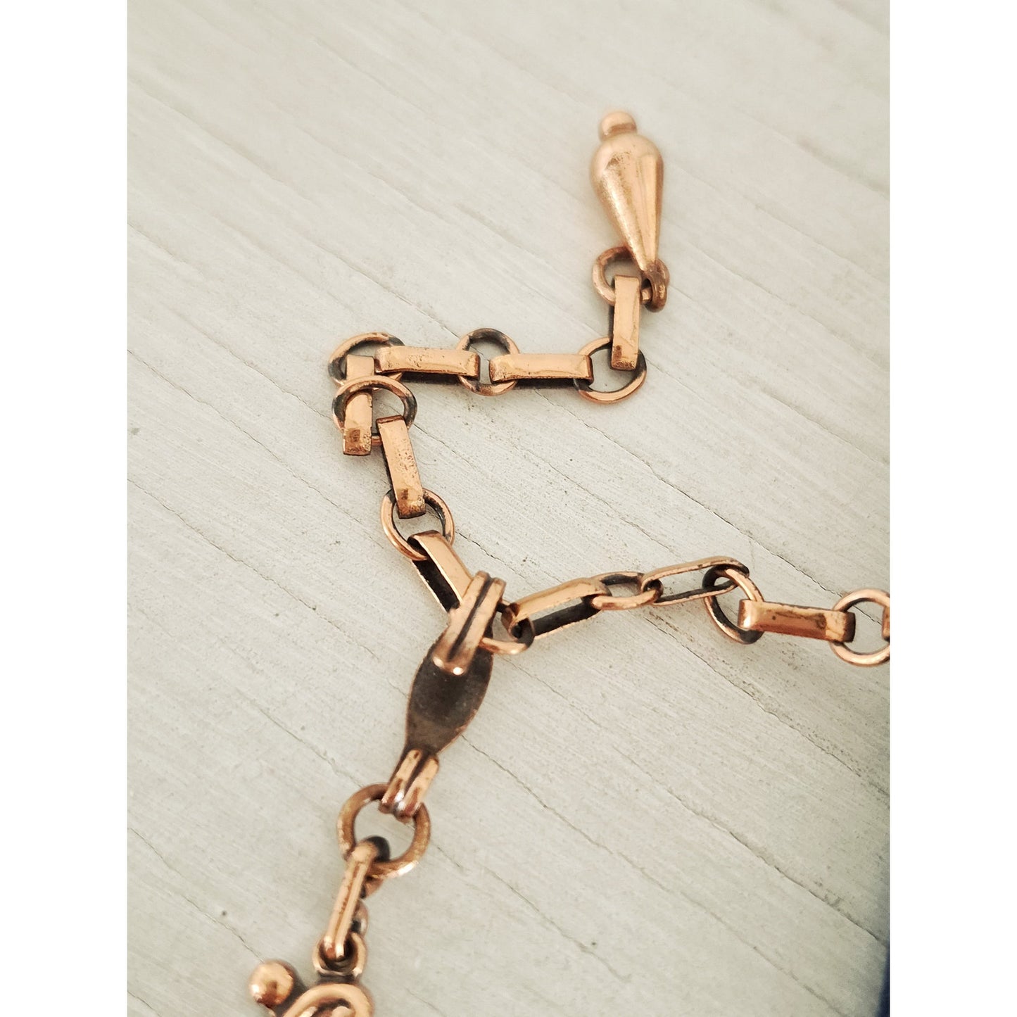 Vintage MCM Matisse Signed Copper White Enamel Atomic Necklace