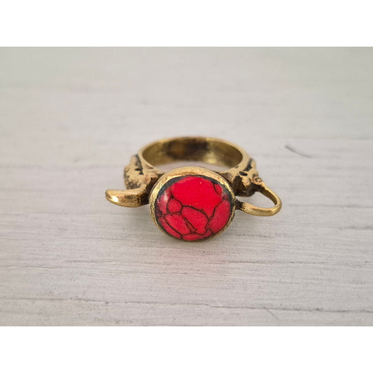 Vintage Afghan Coral Brass Ring