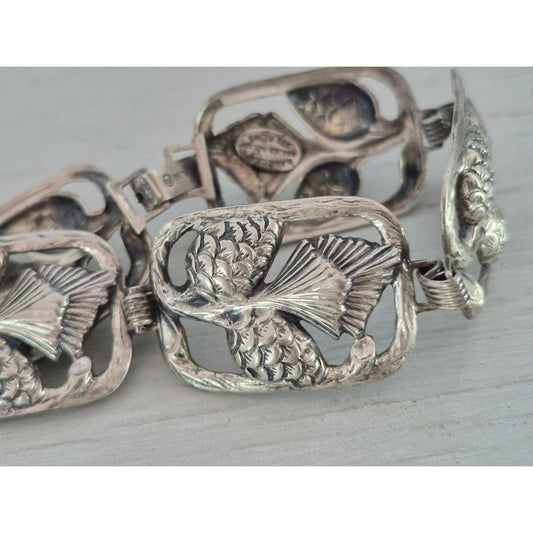 Vintage Danecraft Sterling Silver Link Bracelet Pinecones and Leaves Bracelet
