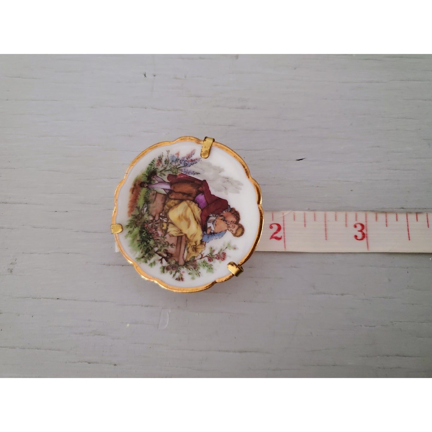 Limoges Porcelain Miniature Plate Brooch Made in France