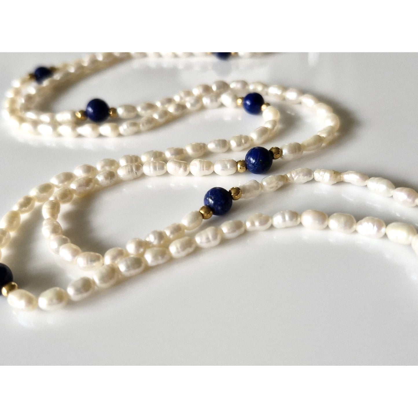 Vintage Natural Seed Pearl and Lapis Lazuli Bead Necklace