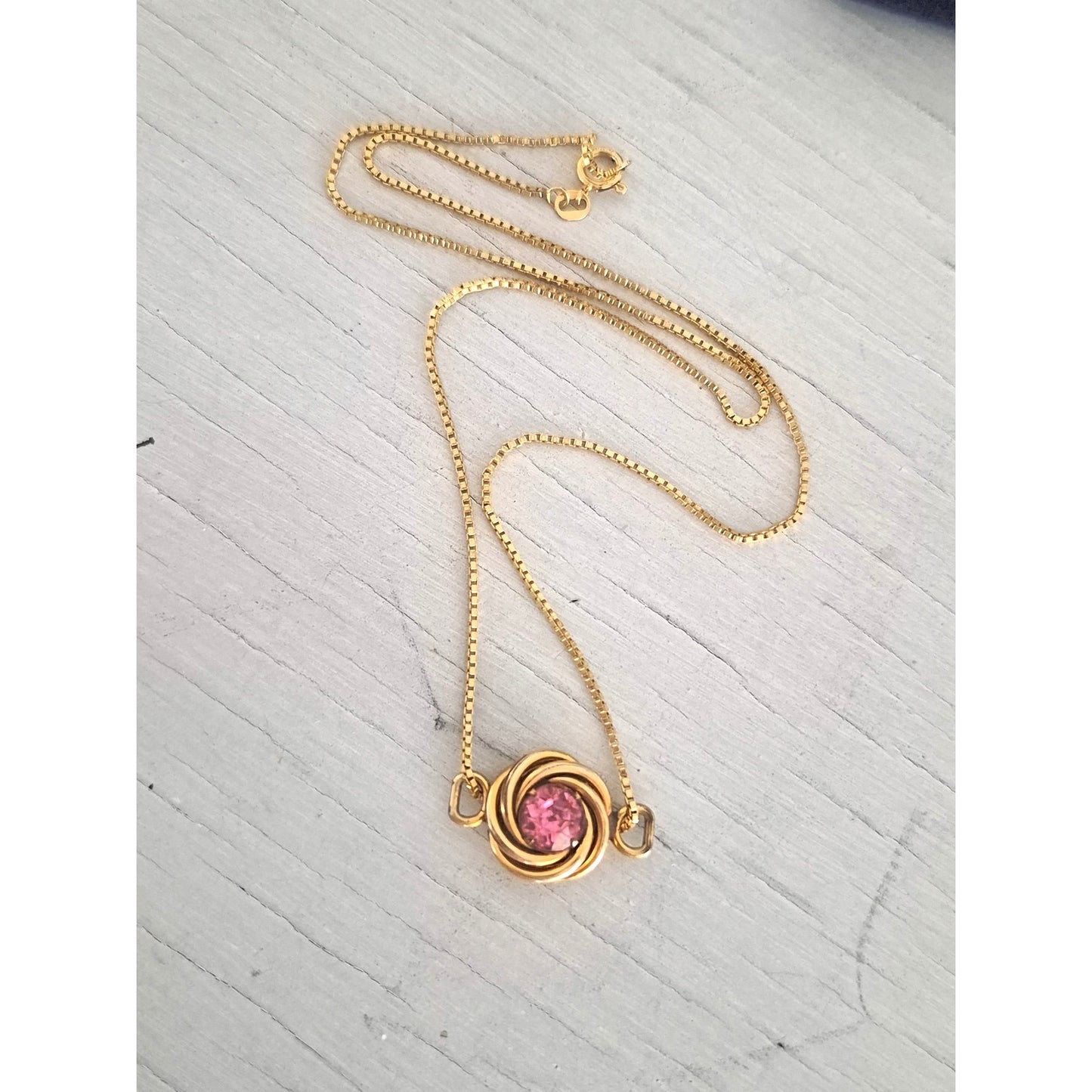 Vintage Retro Pink Solitaire Slide Crystal Stone Gold-fill Choker Necklace