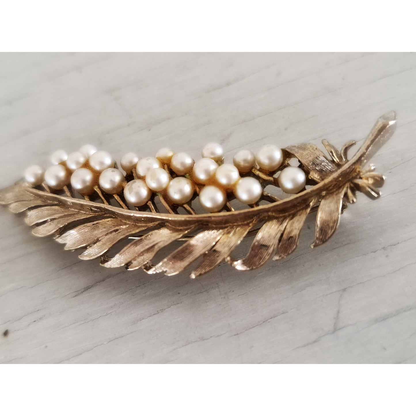 Vintage Signed ART Arthur Pepper Faux Pearl Leaf Brooch