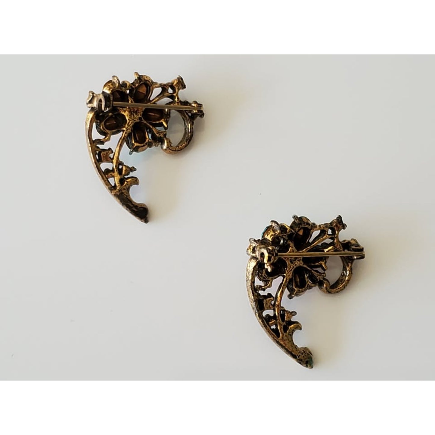 Vintage Mid-Century Pastel Floral Rhinestone and Pearl Brooch Set