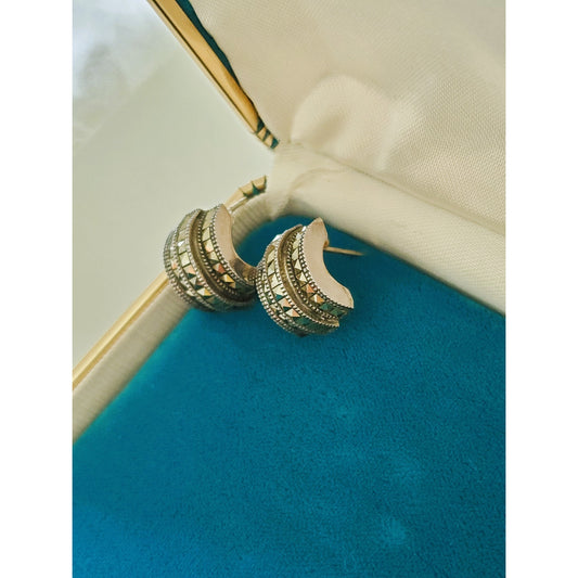 Vintage Judith Jack Sterling Silver Half Hoop Marcasite Earrings