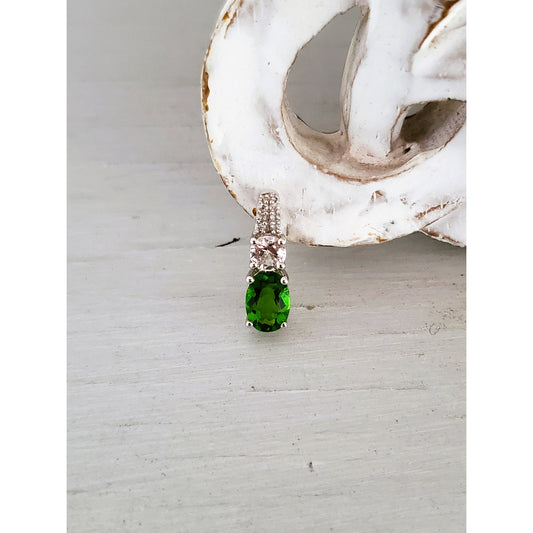 Sterling Silver Swarovski Green and Clear Crystal Pendant