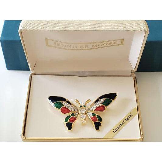 Vintage Multi Color Monarch Enamel Rhinestone Brooch