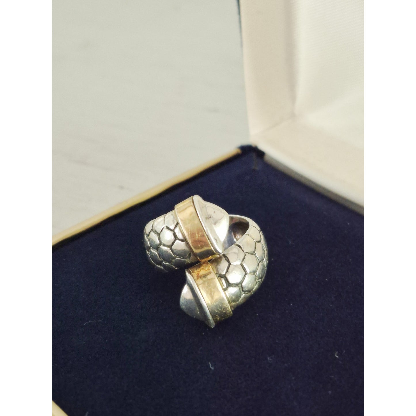 Vintage Sterling Silver 14K Gold Pebble Bypass Ring