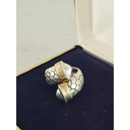 Vintage Sterling Silver 14K Gold Pebble Bypass Ring