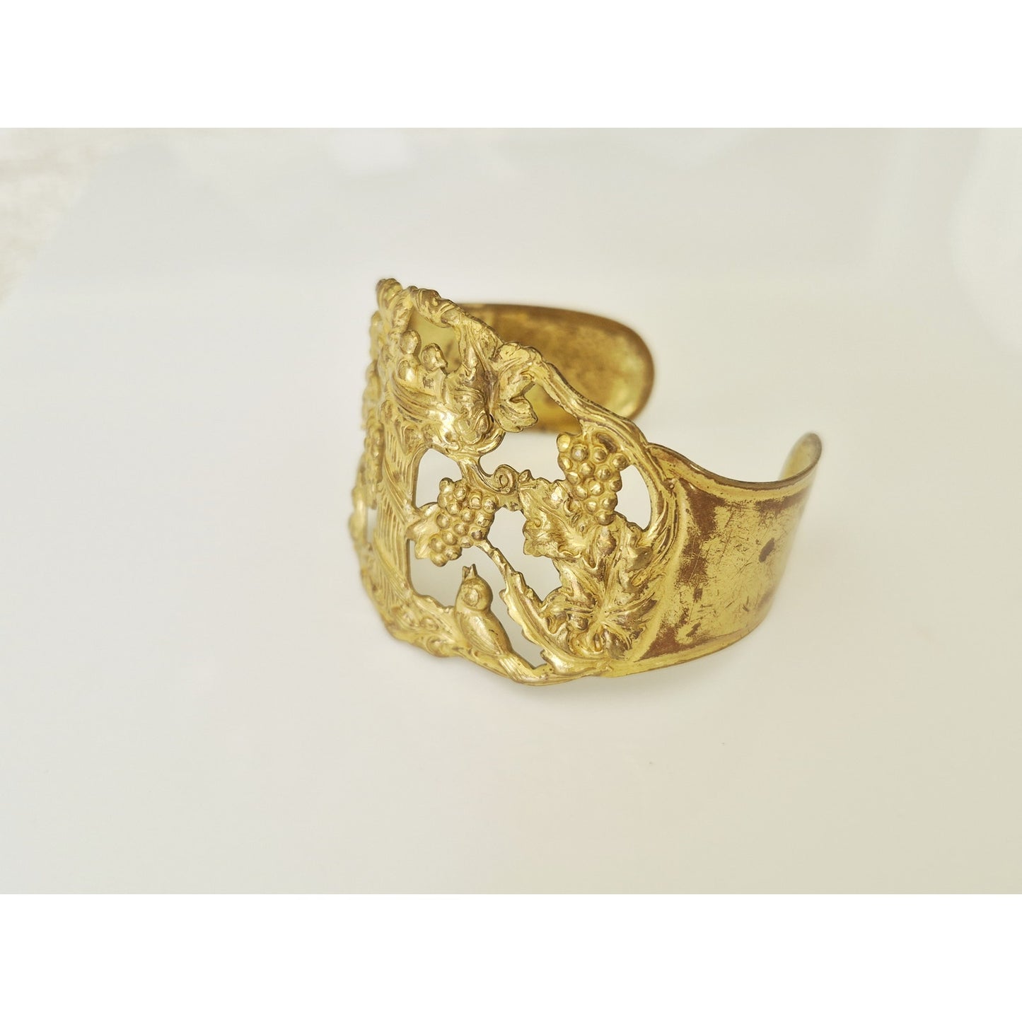 Vintage Repoussé-Style Brass Cuff Bracelet
