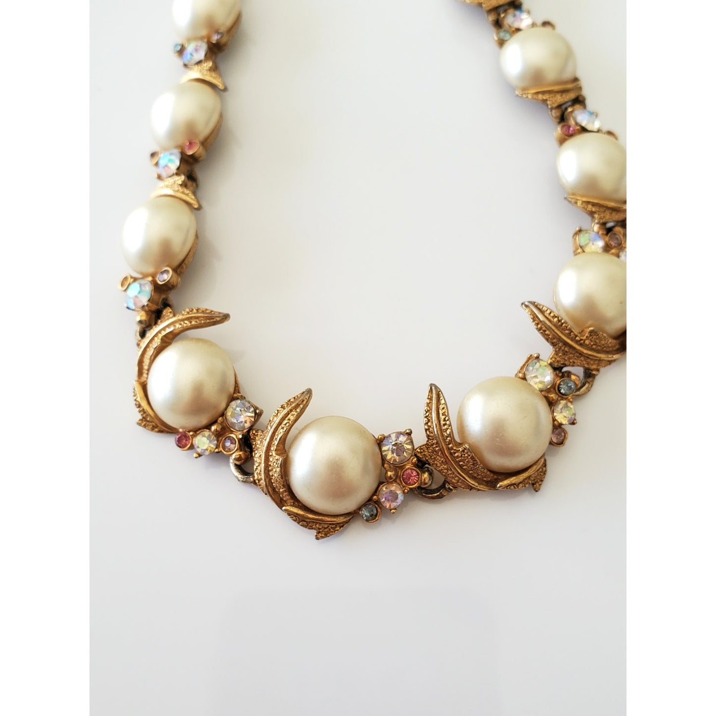 Vintage Art Designer Faux Pearl and Rhinestone Necklace
