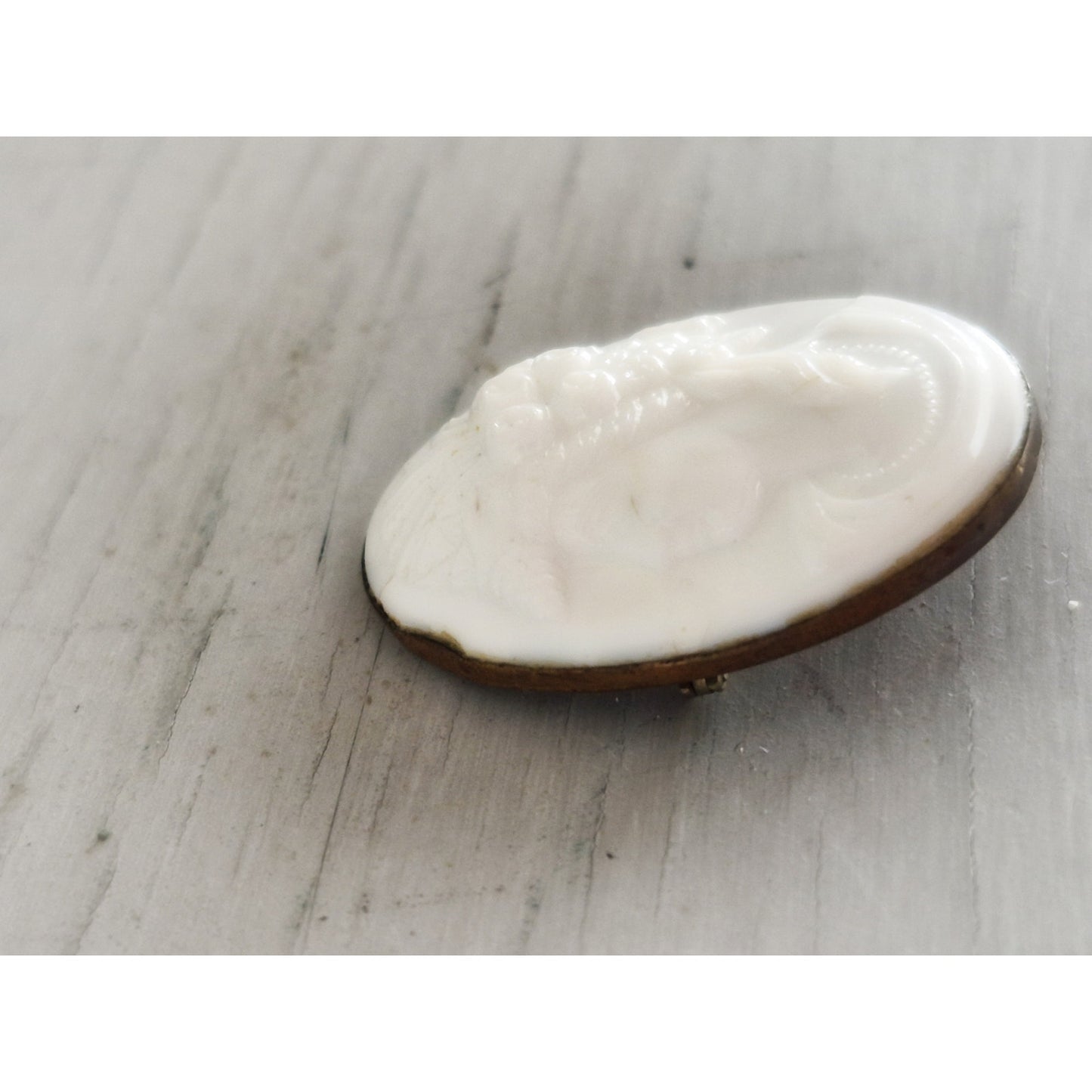 Antique Victorian Pressed Milk Glass Cameo Brooch